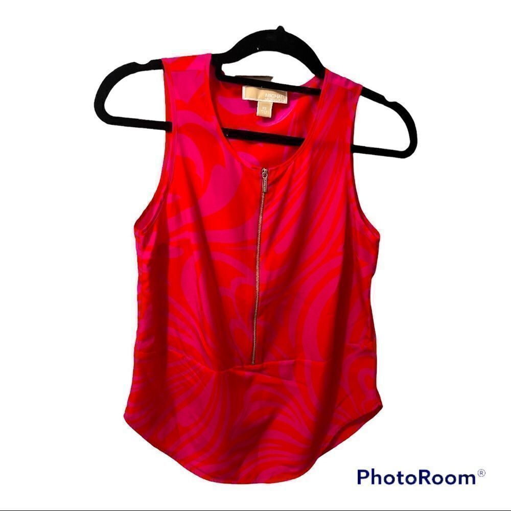 MICHAEL Michael Kors sleeveless shell zipper pink and red size XS